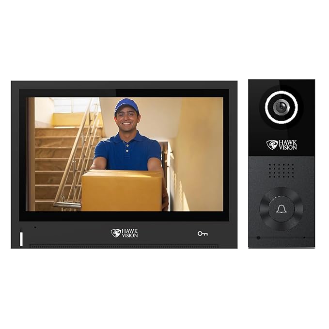 Hawk Vision Network Based Video Door Phone/Bell with 8" inch LCD Screen |Wired |Two-Way Intercom | Instant Phone Visitor Video Call | Night Vision, and Remote Access for Advanced Home Security