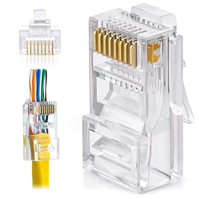 FEDUS RJ45 Cat6 Pass-Through Connector RJ45 Ends, Cat5, Cat5e, Cat6 8P8C RJ45 Connector, Ethernet Cable Crimp Connectors UTP Network Plug Solid Wire and Standard Cable, LAN Crimp (PACK OF 40)