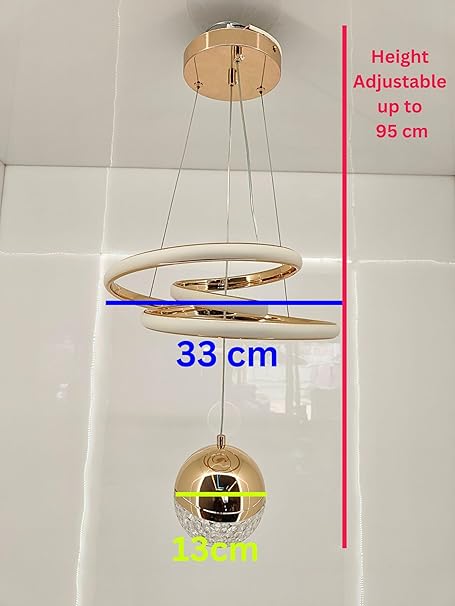 swanart Modern LED Ceiling Pendant Light with Crystal Ball, Spiral Design Chandelier, Dimmable Hanging Lamp for Dining Room, Living Room, Bedroom, Hallway (Gold)