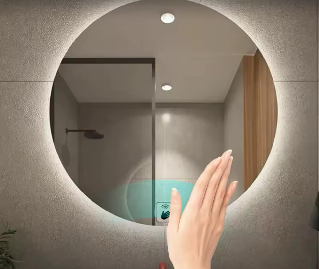 Sunsyze Round Bathroom Mirror with Light | LED Mirror with Imported Touch Sensor + Dimmer + White, Natural & Warm Light | 24x24 (Unframed, Round, Wall)