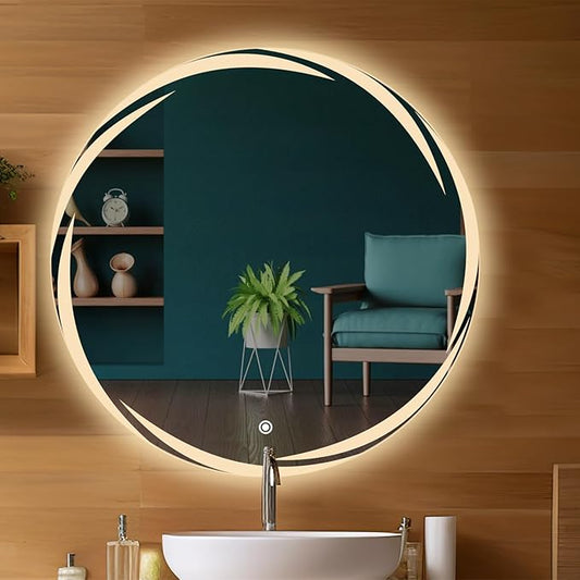 Sunsyze Round Bathroom Mirror with Light | LED Mirror with Imported Touch Sensor + Dimmer + White, Natural & Warm Light | 24x24 (Unframed, Round, Wall)