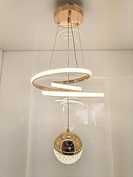 swanart Modern LED Ceiling Pendant Light with Crystal Ball, Spiral Design Chandelier, Dimmable Hanging Lamp for Dining Room, Living Room, Bedroom, Hallway (Gold)