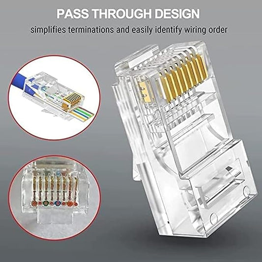 FEDUS RJ45 Cat6 Pass-Through Connector RJ45 Ends, Cat5, Cat5e, Cat6 8P8C RJ45 Connector, Ethernet Cable Crimp Connectors UTP Network Plug Solid Wire and Standard Cable, LAN Crimp (PACK OF 40)